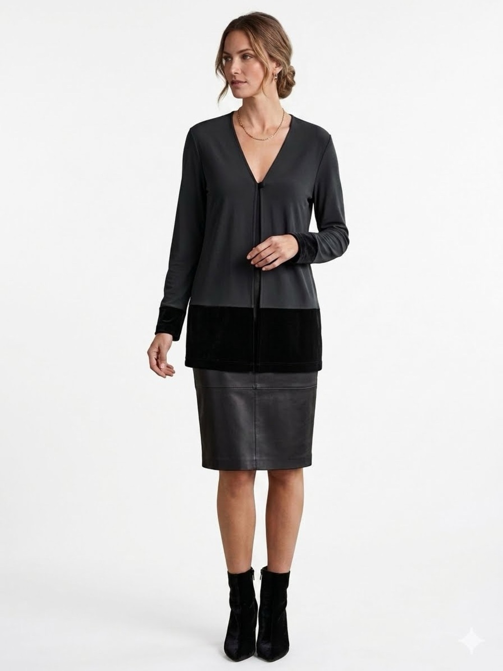 Liz Claiborne Two Tone Open Front Long Sleeve Cardigan, Size L - Picture 2 of 12